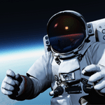 Closeup of Astronaut In Space with Earth in Background